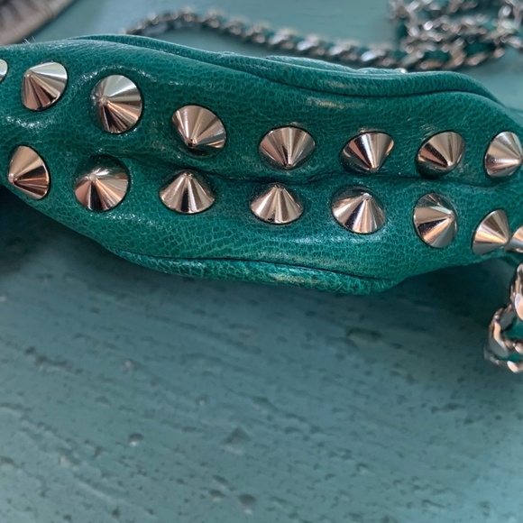 Rebecca Minkoff Spike Studded Peacock Mini Crossbody “Like New” - Picture 7 of 12